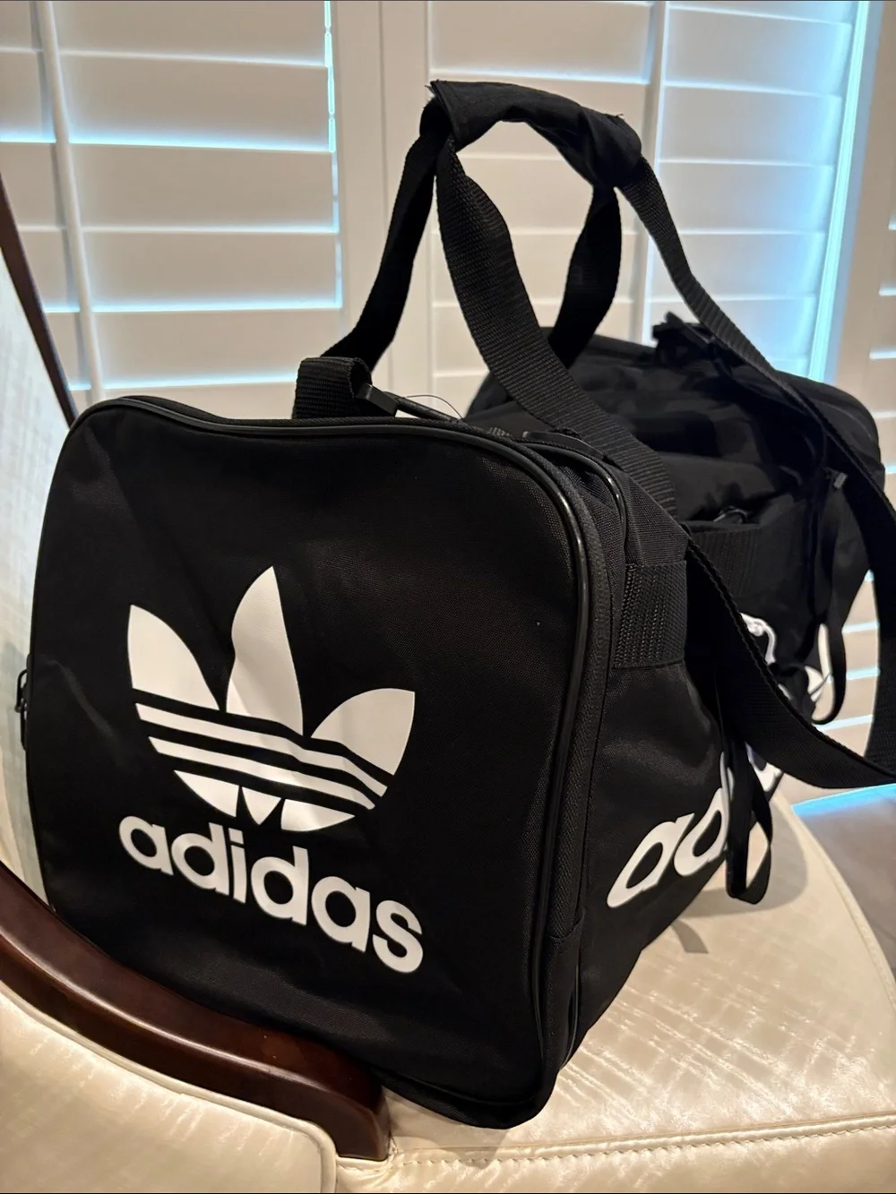 adidas Santiago Large Black Duffel Bag with White Logo 19.5”X11”X11” New
